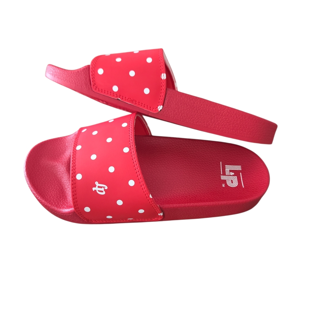 Size 11 Women's L&P Apparel NEW Red Polka Dot Slide Sandals